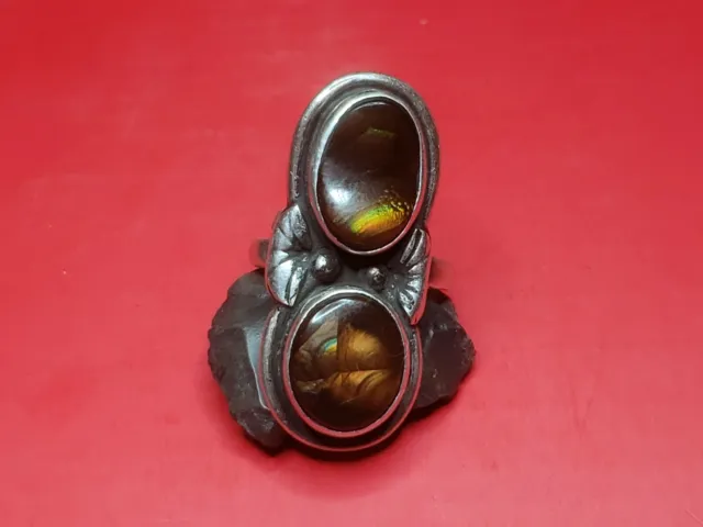 Old Pawn LOLITA NATACHU Zuni Indian Silver Fire Agate Vintage ring. LN 1960s