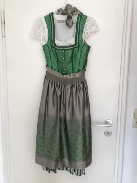 Dirndl gr. 34 Damen, grün /silbergrau mit Hirschmotiv, Rock knielang, wie neu