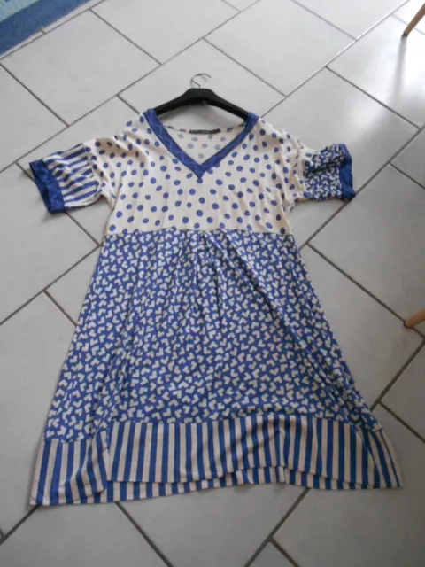 superbe & rare robe TRICKY de GUDRUN SJODEN taille S (= 38 40 français) bleu/blc