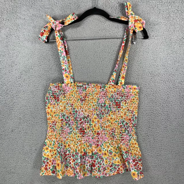J Crew Smocked Floral Tie Tank Top Women's Medium Floral Colorful NWT $69