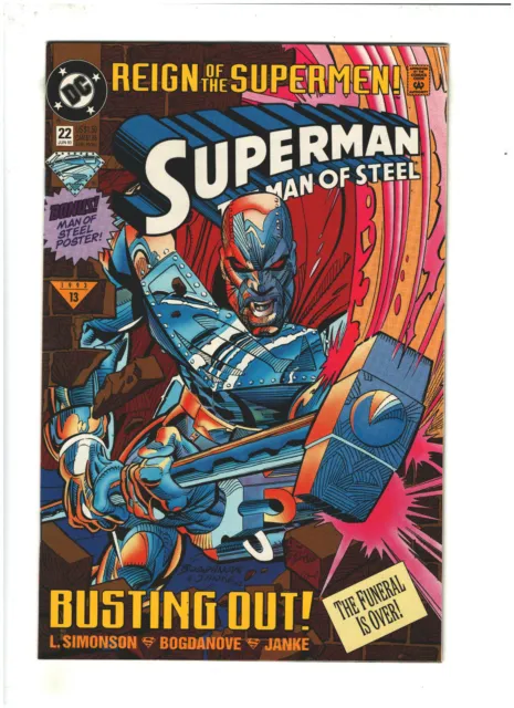 Superman The Man of Steel #22 NM- 9.2 DC Reign of Supermen, w/Poster Regular cvr