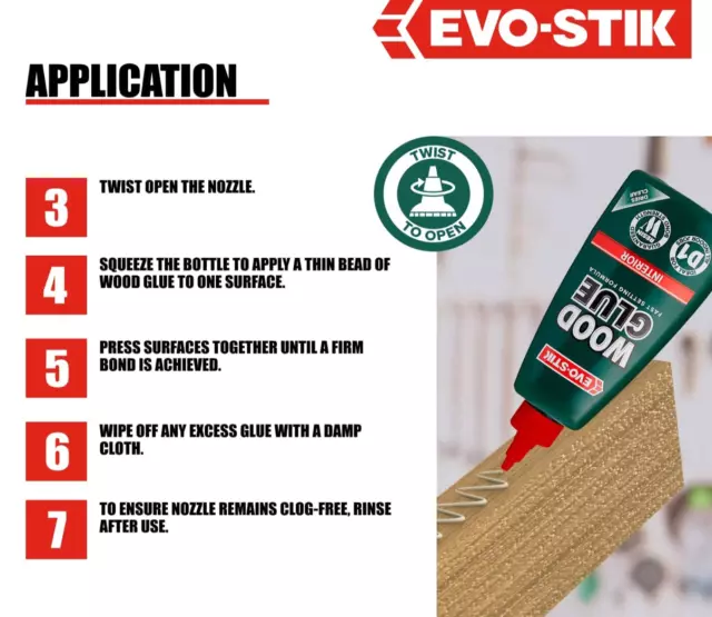 Wood Glue For Interior Use Evo-Stik 1 Litre Very Fast Setting and Clear Drying 2