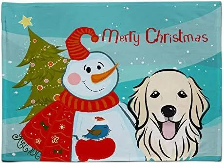 Treasures BB1825PLMT Snowman with Golden Retriever Fabric Placemat Washable Plac