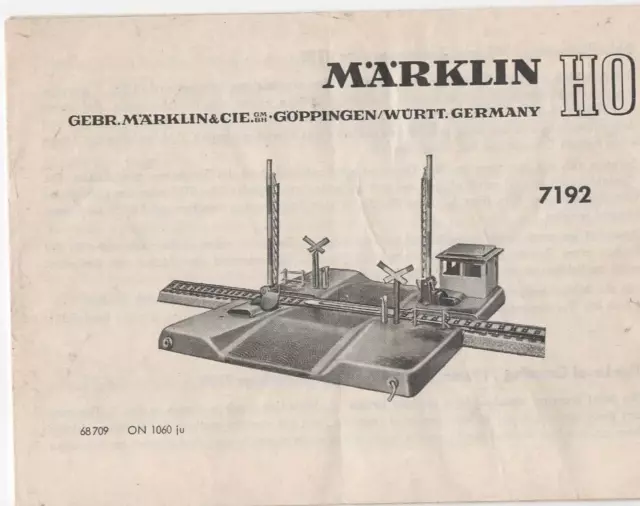 Anleitung für den Bahnübergang 7192 Märklin H0 von 1960 - instructions