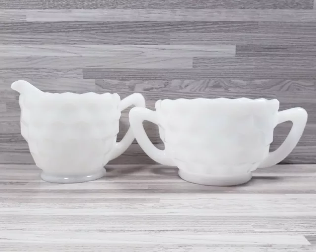 Vintage Hazel Atlas Cubist Pattern Milk Glass Creamer & Sugar Set