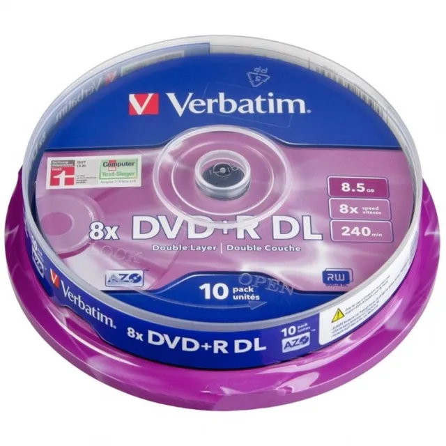 Tarrina 10 Discos Verbatim Dvd+R Dl 8.5Gb 8X Pack 43666 Bobina Lote Doble Capa