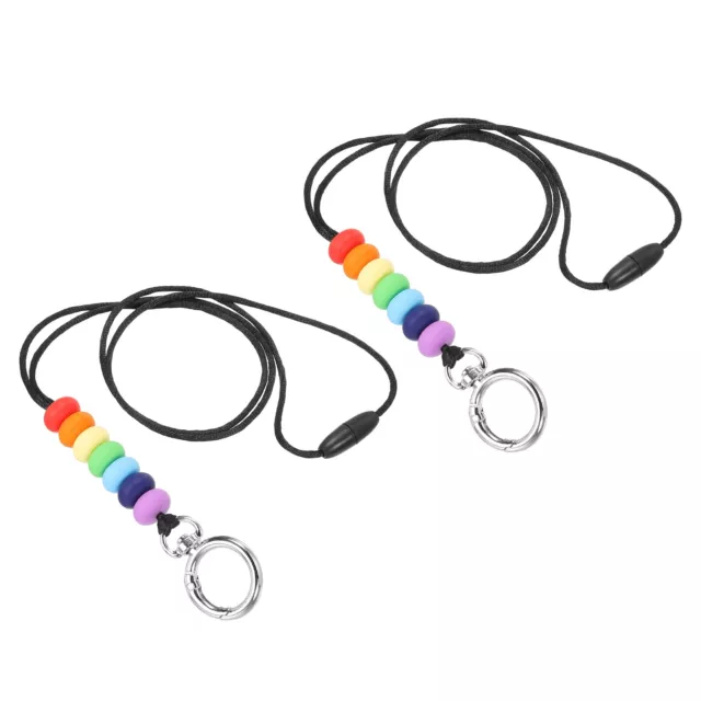 2Pcs Silicone Beaded Lanyards Badge Lanyards Keychain Rainbow Color