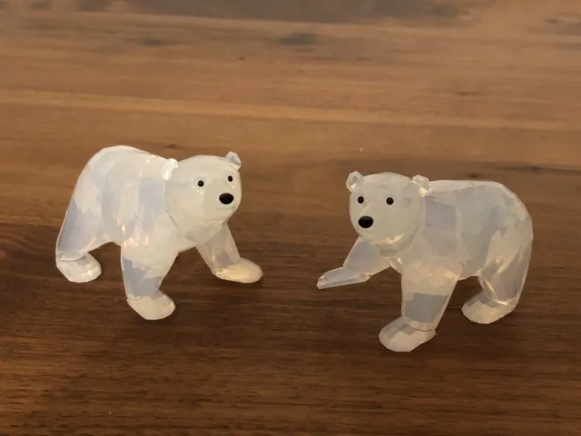 Rare Limited Edition Swarovski Crystal Figurine Polar Bear Cubs. White Opal. Scs