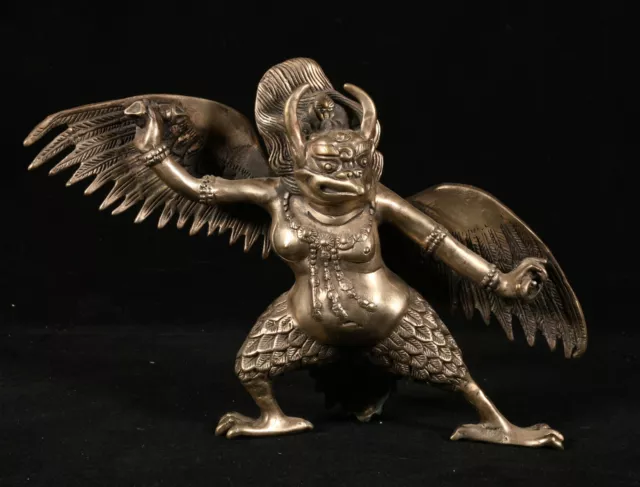 9" Alte Tibet Buddhismus Silber Redpoll Winged Garuda Vogel Adler Buddha Statue