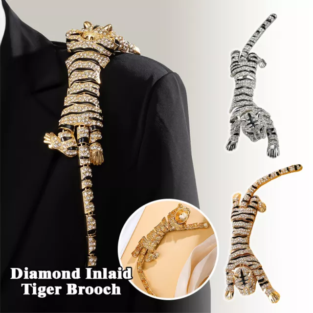 Diamond Rhinestones Inlaid Tiger Brooch Shoulder Decor Brooches Party Jewelry