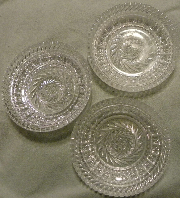 Vintage 5 1/2”  American Brilliant Period Deep Cut Glass Shallow Bowl-3