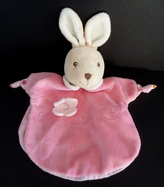 EB. DOUDOU MARIONNETTE SIDJ LAPIN rose blanc fleur - EXCELLENT ETAT