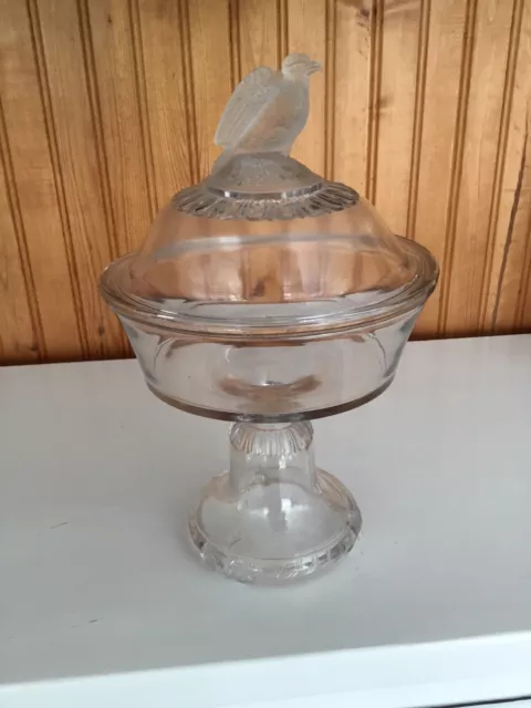 EAPG Antique LARGE FROSTED EAGLE COMPOTE LIDDED Dish