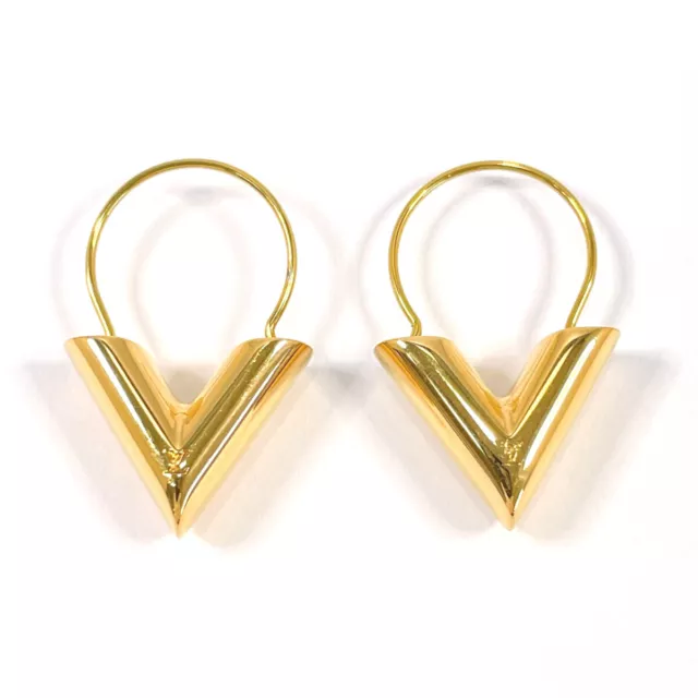 Louis Vuitton Gold-tone Essential V Pierced Earrings M61088 Women X1036