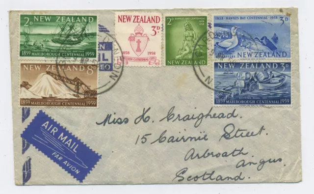 QEII New Zealand - Arbroath Scotland 1959 Air Mail Postal Cover C16