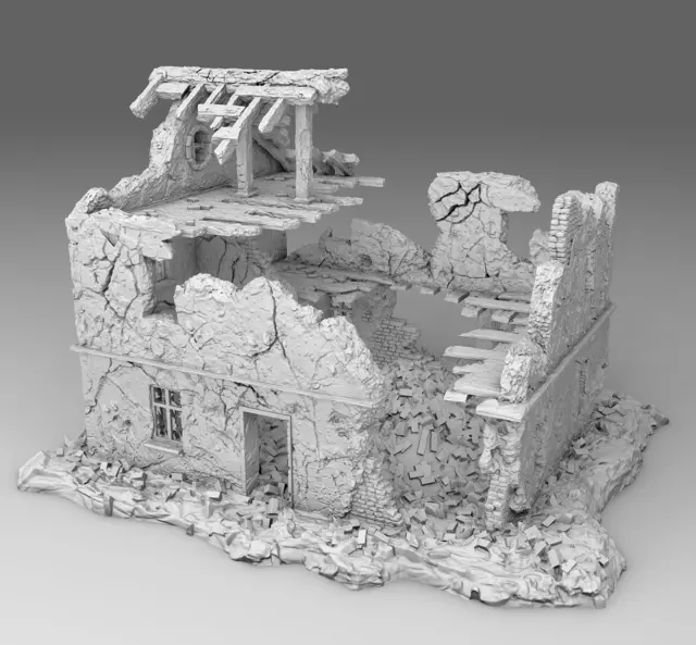 Impréssion 3D Décors WW2 Bâtiment en ruine Maison