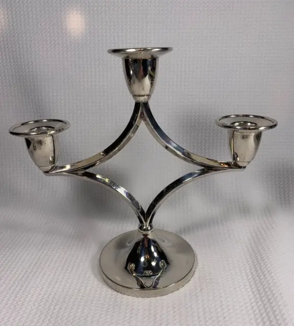 Vintage Silver Plated Art Deco Three Candles Candelabra by Lanthe of England