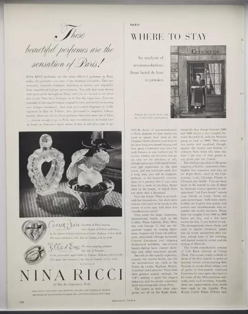 1953 Nina Ricci Perfume Paris France Coeur Joie Filled Eve Vintage Print Ad