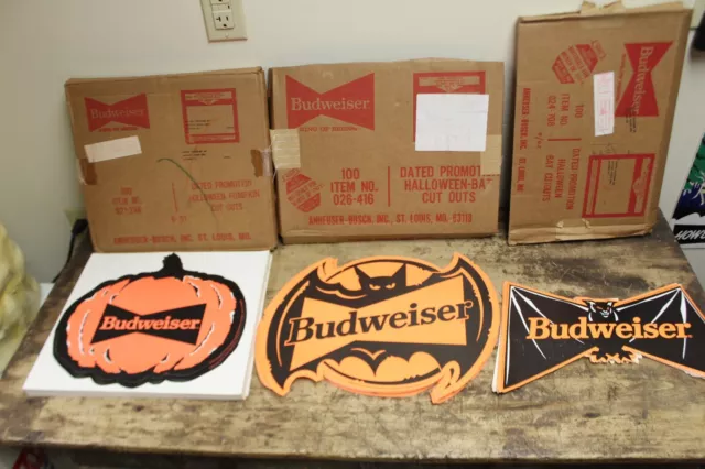 Lot of 175 Vintage 1990s BUDWEISER Halloween Pumpkins & Bats Signs