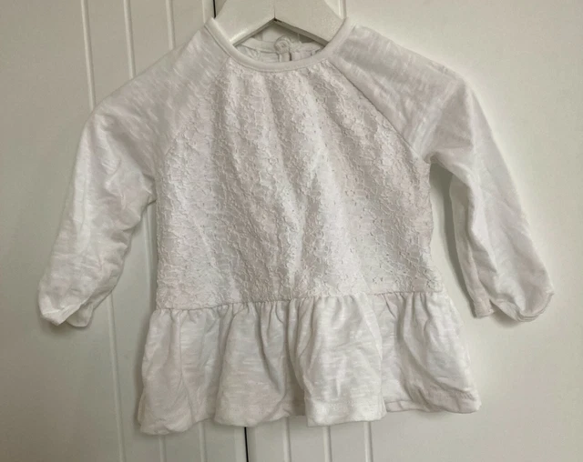 Top bianco a maniche lunghe per bambine taglia 3-6 mesi