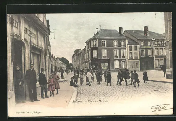 CPA Suippes, Place du Marché, children's im Ort 1904