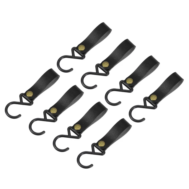 8Pcs PU Leather S Hooks for Hanging Multipurpose Camping Hook Hanger, Black