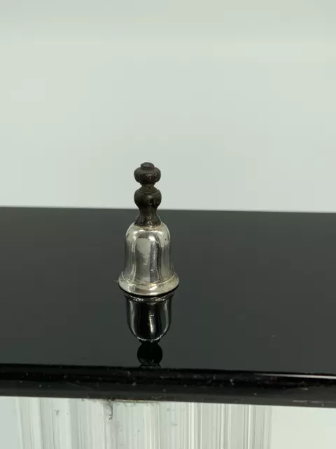 Miniature Artisan Sterling Silver Dinner Bell Ebony Handle Dollhouse