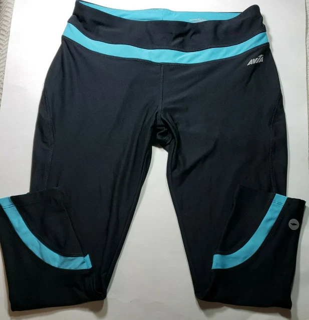 Avia Womens Yoga Pants Capris Black, Aqua Blue Colorblock.Workouts Lounging. Med
