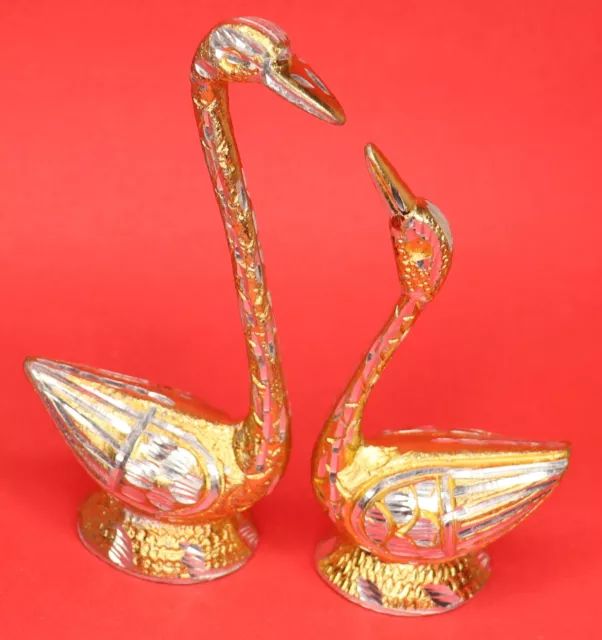 Pair of Kissing Duck Showpiece White Metal Swan Statue Home Decor Figure BA1062