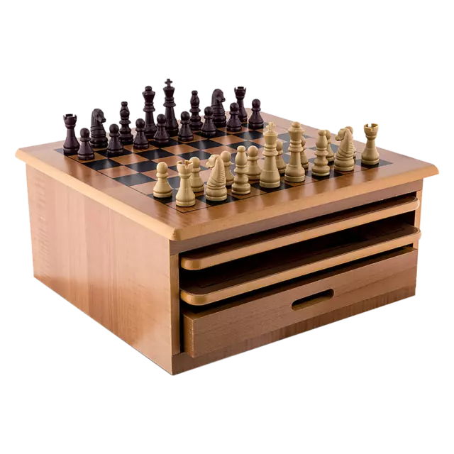 10 in 1 Wooden Chess Board Games Slide Out Best Checkers House Unit Set - Brown 3