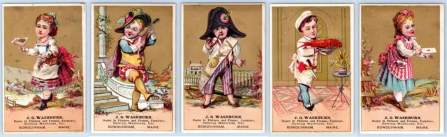 LOT/5 BOWDOINHAM MAINE JG WASHBURN LOBSTER CHEF VICTORIAN TRADE CARDS 1880's