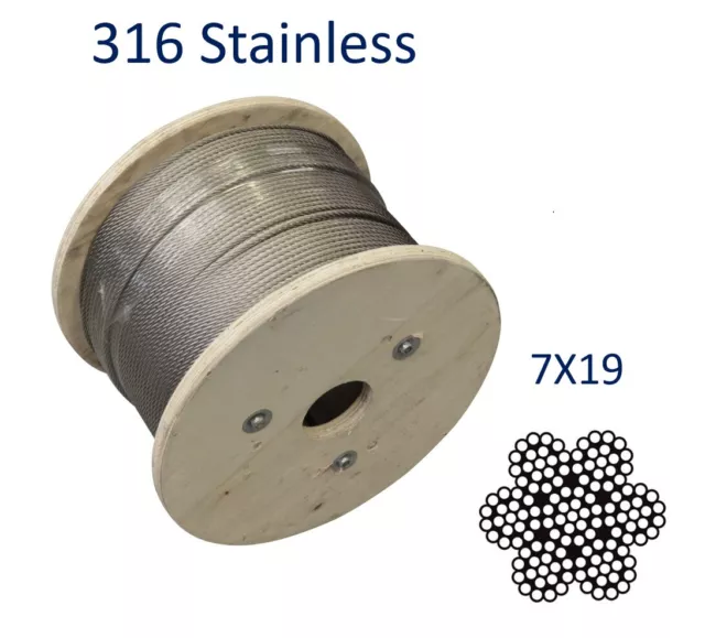 Stainless Steel Wire Rope 316 Marine Grade 7x19 Construction, Flexible & Robust