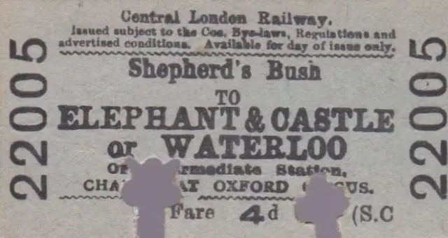 Central London Railway Ticket SHEPHERDS BUSH 22005