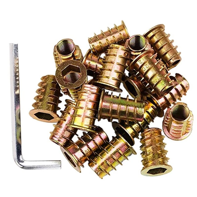 100Pcs M6 x 15mm Furniture Screw in  Threaded Wood Inserts Bolt Fastener4274