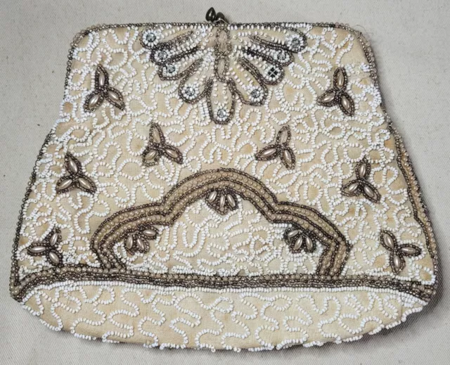 Vintage Ornate Beaded Evening Purse Bag With Original Vanity Mirror - Art Deco