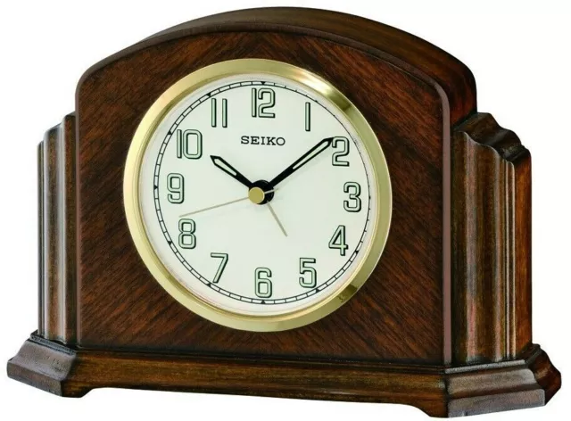 Dark Wooden Seiko Mantelpiece Battery Clock & Alarm, 12.5cm High QXE043B