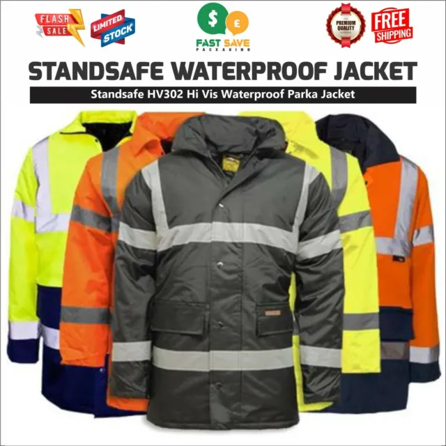 Hi Vis High Viz Visibility Bomber Jacket Mens Premium Waterproof Safety Work UK