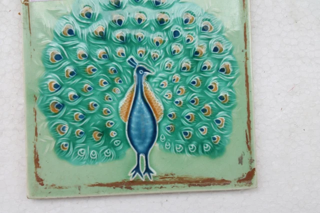 Tile Majolica Peacock Dancing Vintage Made In Japan Art Nouveau Porcelain Nh4231 10