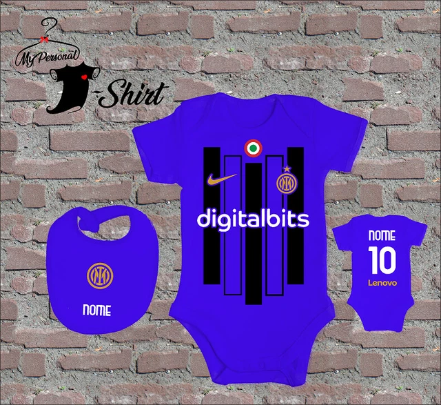 +++Solo Da Noi+++ Body Bavaglino Blu Neonato Inter Scudetto Personalizzato Nome
