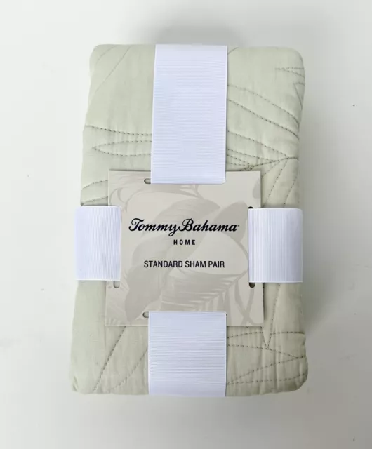 Tommy Bahama Home Standard Size Sham Pair Set 2 Piece Green Cotton Bedding (A10)