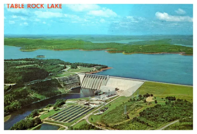 Table Rock Lake Dam Hills Trout Hatchery Unposted Chrome Postcard Aerial View