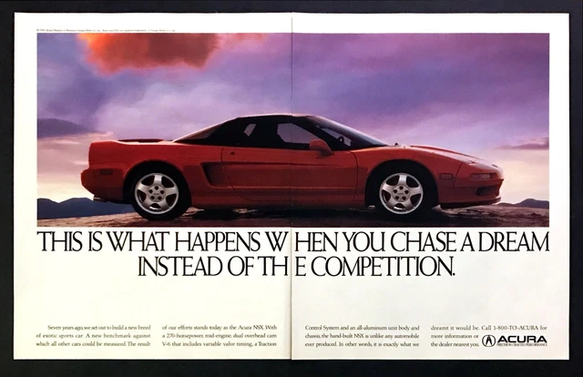 1992 Acura NSX Coupe photo "A New Breed of Sports Car" 2-page vintage print ad