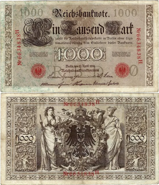 Banknote Reichsbanknote 1000 Mark 1910 Berlin Reichsbank DEU-40c Ro.45 P-44b