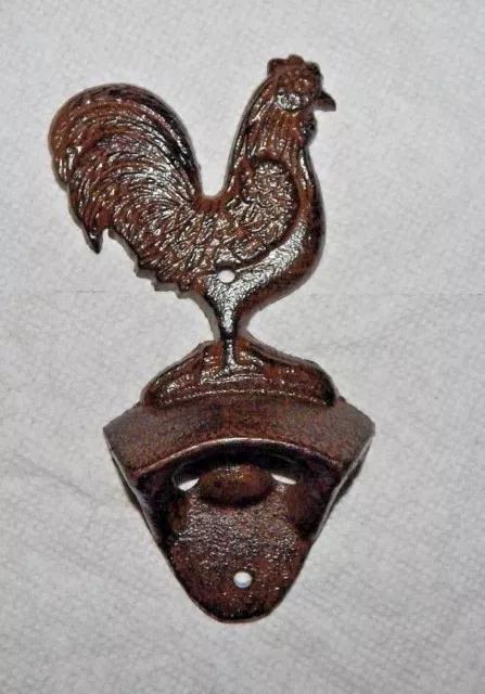 CHICKEN ROOSTER BOTTLE OPENER Cast Iron Wall Mount Country Farm Decor 5 1/2"  da