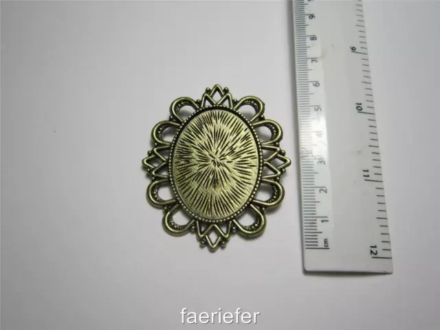 Large brooch pin back setting oval pendant frame for 30 x 40 mm cabochon bronze