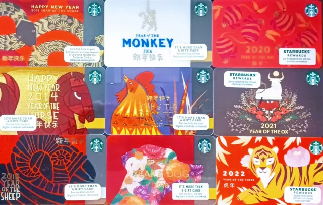 Starbucks Lunar New Year Cards - 9 Different Cards - Not Loaded