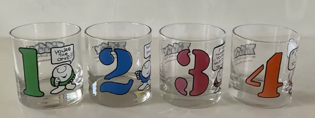 Vintage Ziggy Glass Printed Number Set 1 2 3 4 Lowball Drinking 1977 Tom Wilson