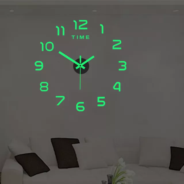 3D Mirror Surface Large Wall Clock Modern DIY Sticker Office Home Shop Decor@