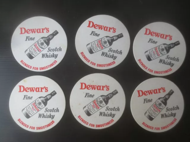 6 X DEWARS " Fine,90mm dia "1/sided Aust  SCOTCH WHISKY collectable COASTERS