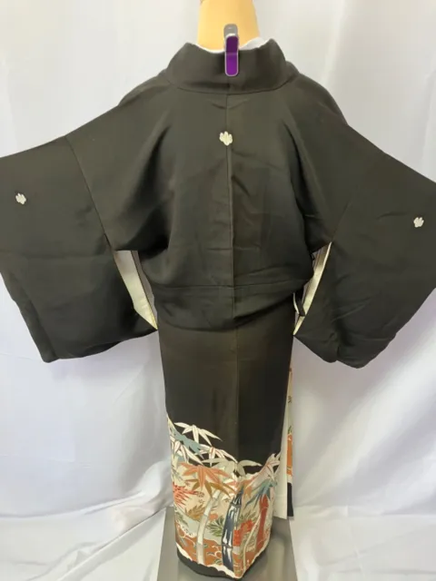 K016 Japanese Vintage Kimono Tomesode/Family crest/Bamboo’s /Height 154cm 3